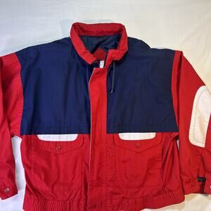 VTG Ash Creek Trading Men’s Large Colorblock Jacket Windbreaker RED WHITE BLUE